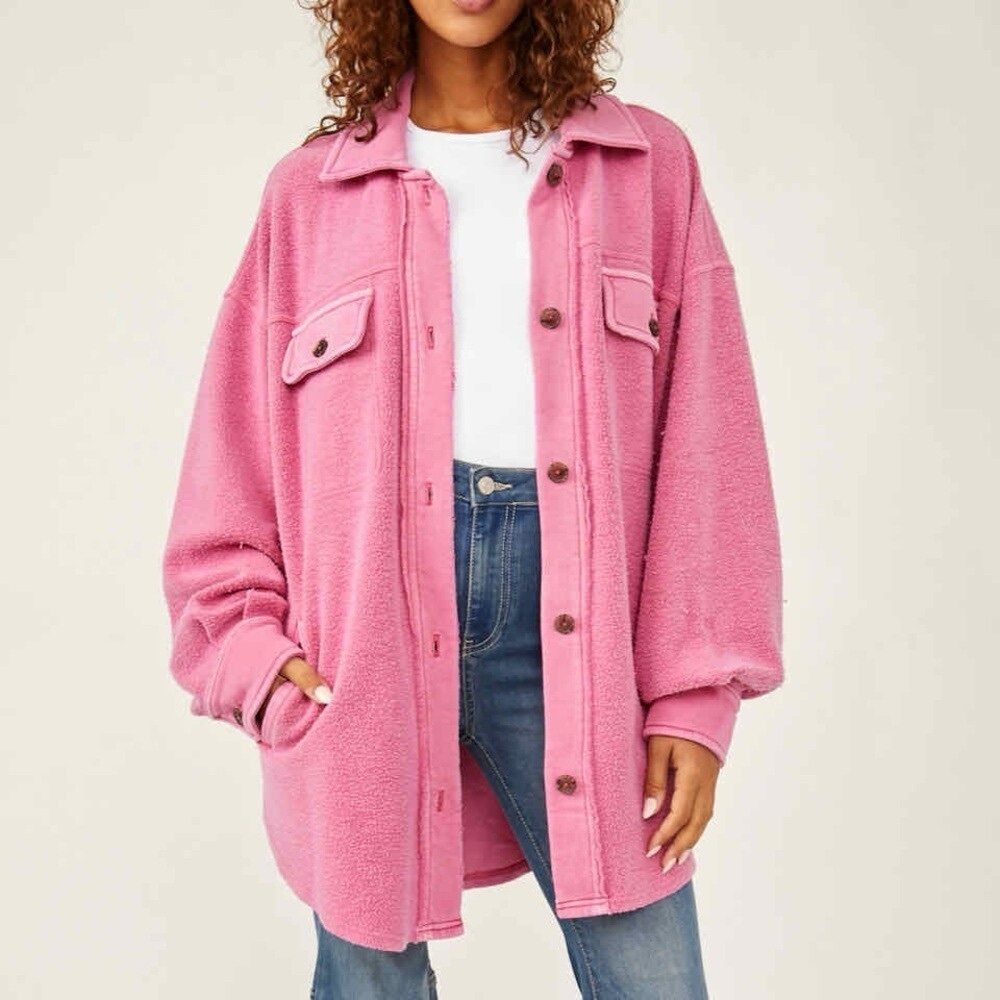 Free People Ruby Fleece Shirt in Pink - S